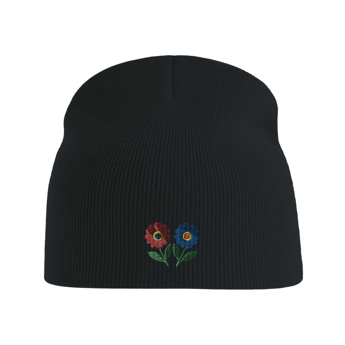 Brodert lue med rosemalte blomster, norsk folkekunst, bærekraftig rPET