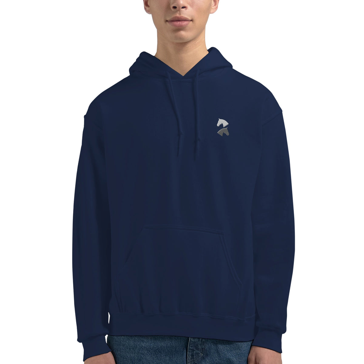 Brodert hettegenser med hestehode-motiv, norsk landbrukstradisjon, Trøndelag