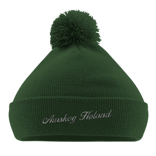 Aurskog-Høland brodert pom pom lue, skoggrønn, Romerike