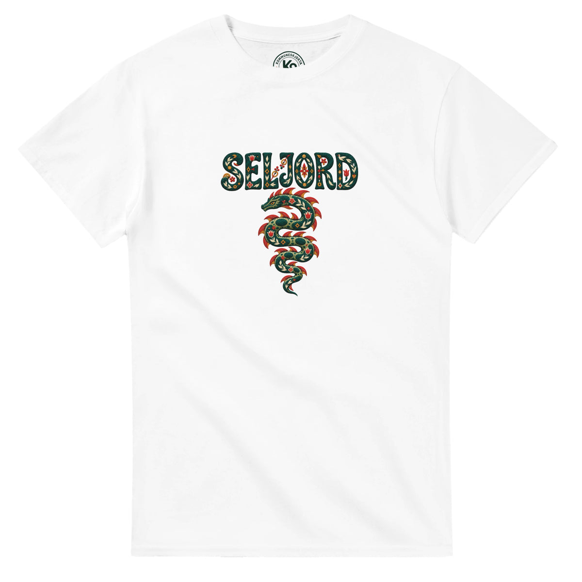 Seljord t-skjorte med Selma-motiv, norsk folklore, sjøormen