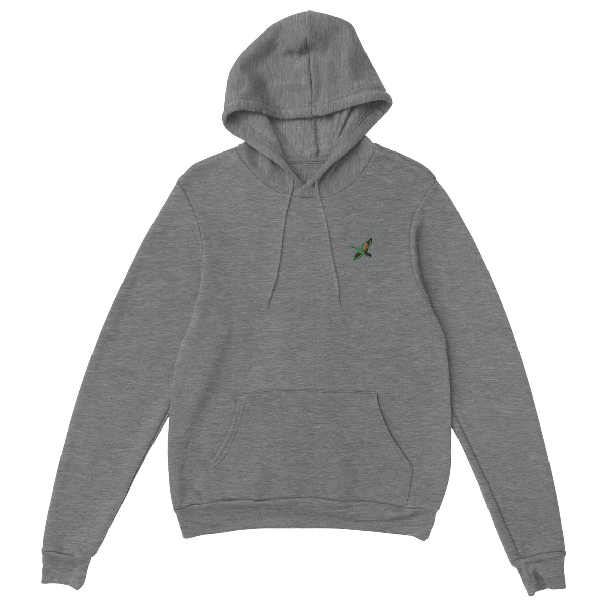 Brodert hettegenser med skarv-motiv, norsk kystdesign