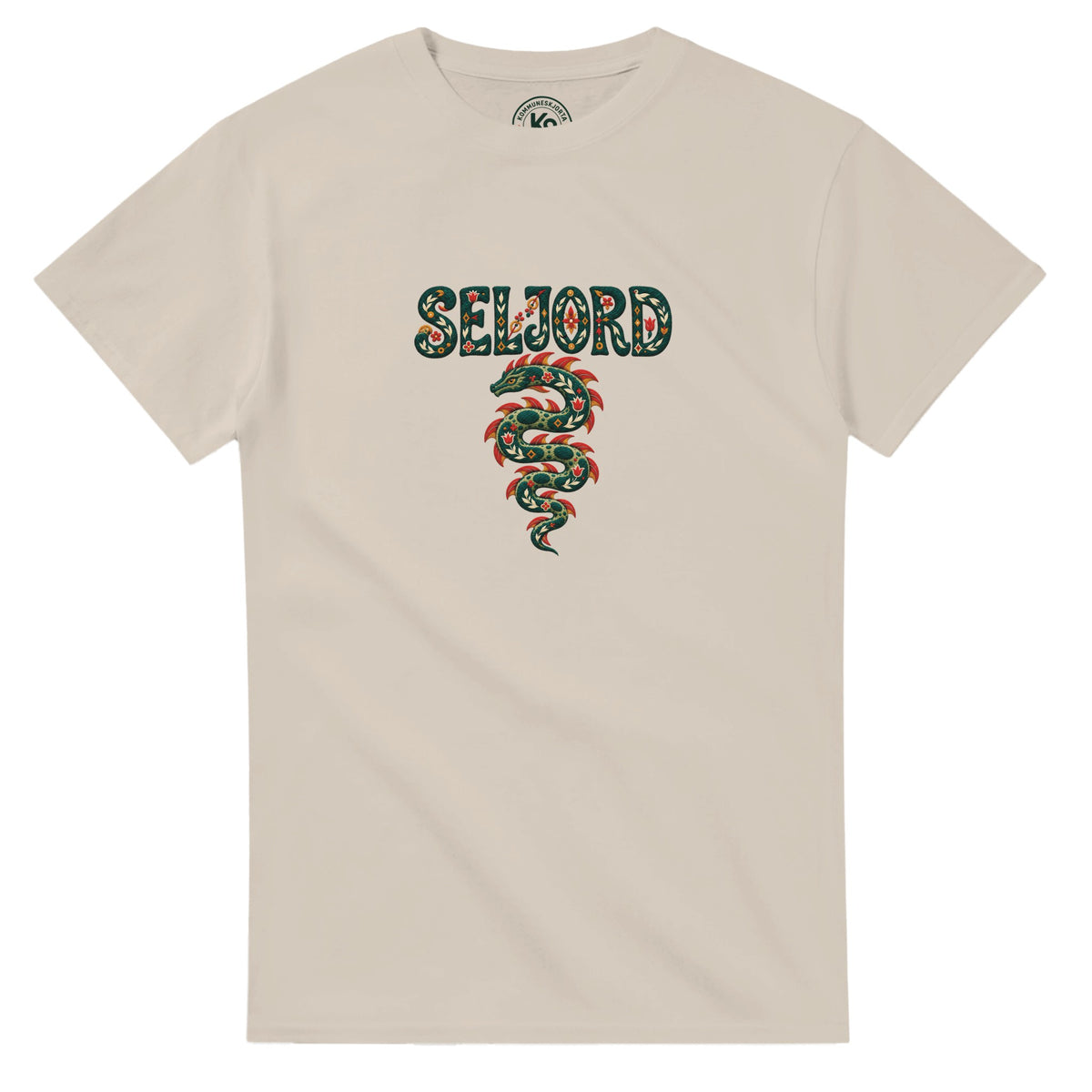 Seljord t-skjorte med Selma-motiv, norsk folklore, sjøormen