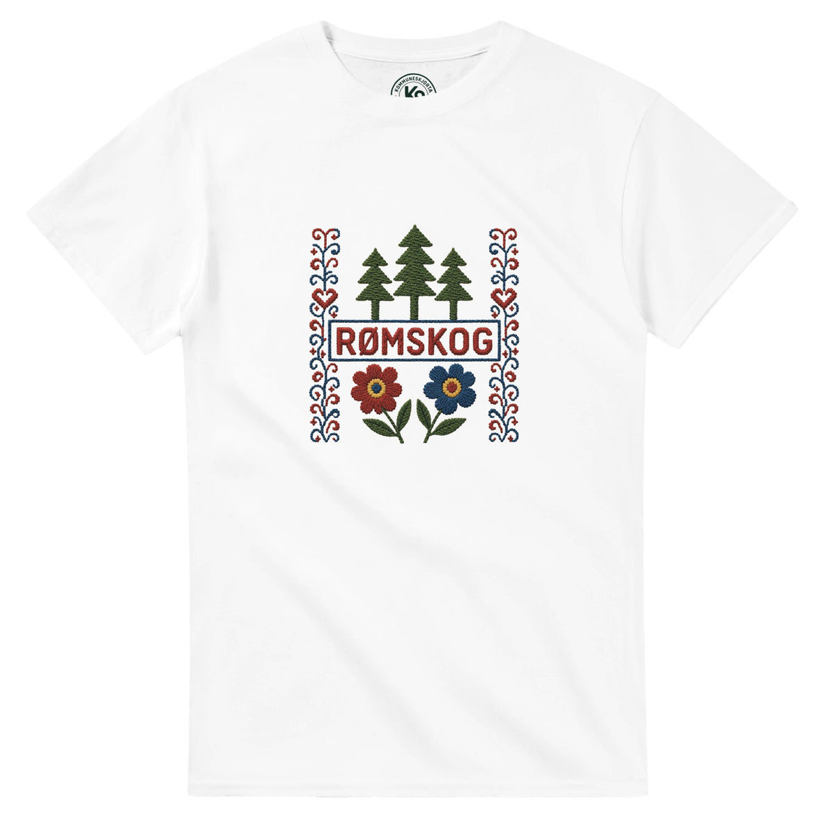 Rømskog t-skjorte med norsk folkekunst-design